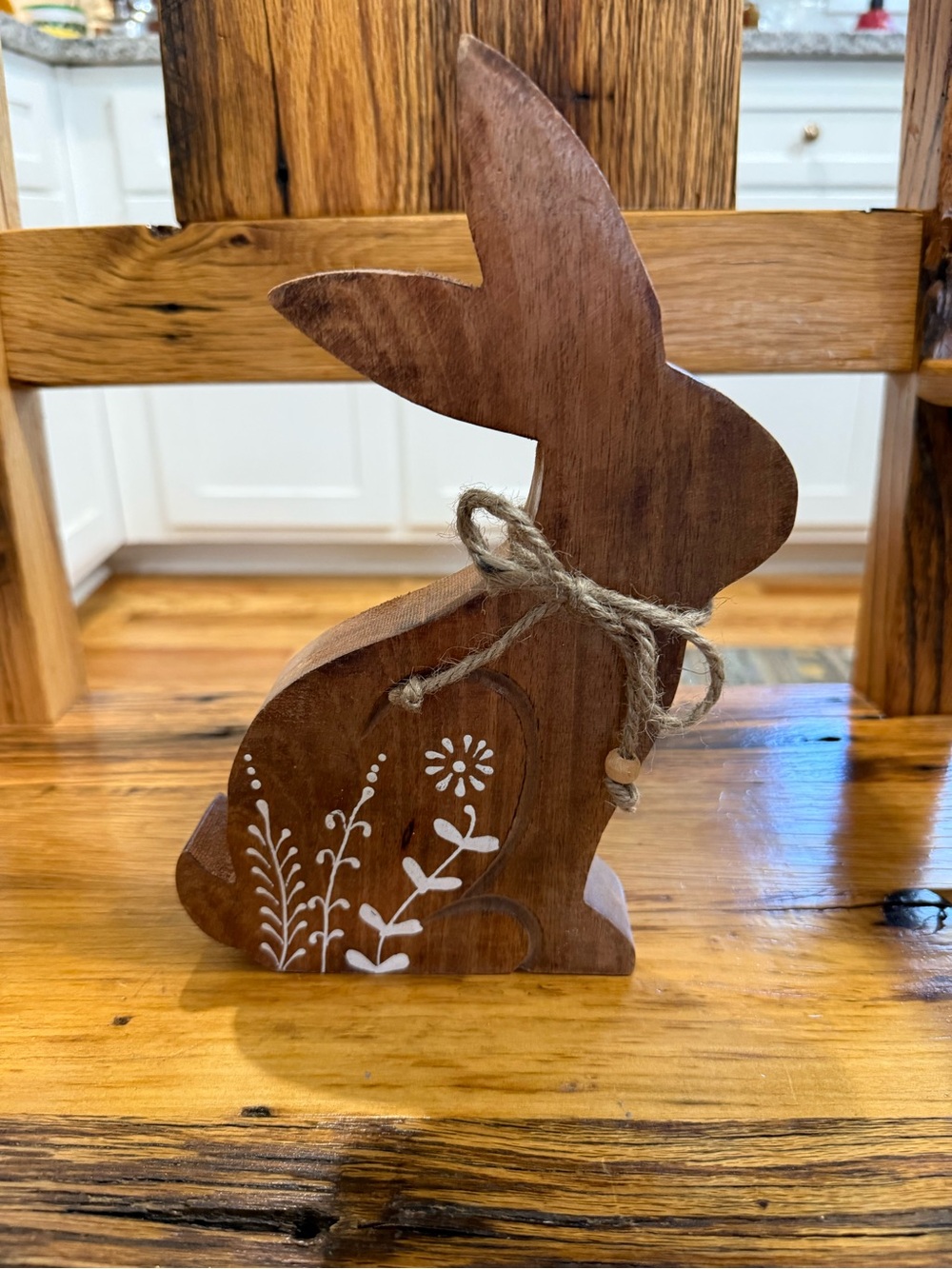 Wooden Bunny Figurine - Rustic Brown Holiday Decor